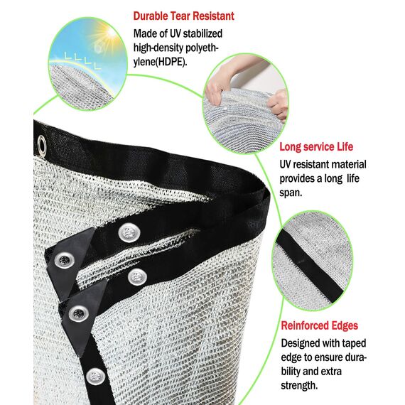 70% Aluminet Shade Cloth Fabric Privacy Screen Pet Shade Car Cover Patio Garden Pergola Cover Canopy with Grommets and Ball Bungee 4 m x 4.8 m