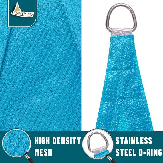 LOVE STORY Sonnensegel, rechteckig, 2,4 x 3,4 m, UV-Block, Terrasse, Schattensegel für Garten, Hinterhof, Türkisblau