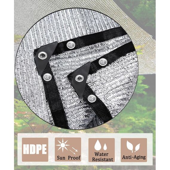 70% Aluminet Shade Cloth Fabric Privacy Screen Pet Shade Car Cover Patio Garden Pergola Cover Canopy with Grommets and Ball Bungee 10ft x 14ft