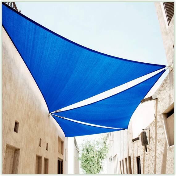 ColourTree CTAPT12 Sonnensegel, 3 m x 3 m x 3 m, Blau, rechtes Dreieck, Netzgewebe, UV-Block, kommerzielle Strapazierfähigkeit, 190 g/m², 3 Jahre Garantie