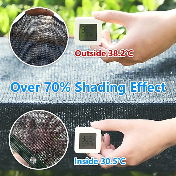 70 % schwarzer Schattenstoff, 1.5x4.0 m, widerstandsfähiges Garten-Sonnenschutznetz, strapazierfähige Netzplane mit verstärkten Ösen für Gewächshaus, Pflanzen, Hühnerstall, Pergola, Baldachin (2x4 m)