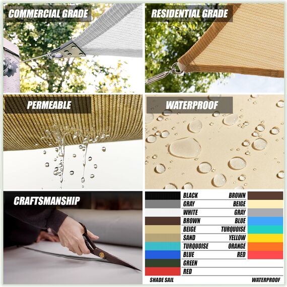 ColourTree CTAPT12 Sonnensegel mit dreieckigem Netzstoff, UV-Schutz, robust, 190 g/m², 68 x 60 x 82 cm, sandbeige