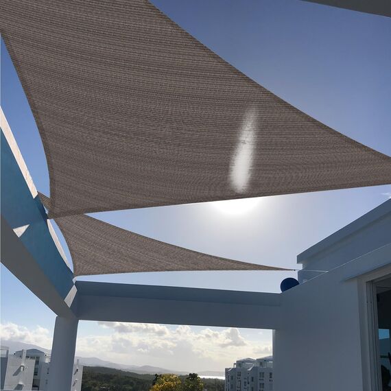 SUNNY GUARD Sonnensegel, 4,8 x 4,8 x 7 m, dreieckig, braun, UV-Block, Sonnenschutz für Hinterhof, Terrasse, Garten, Outdoor-Aktivitäten und Einrichtungen (wir stellen individuelle Größen her)