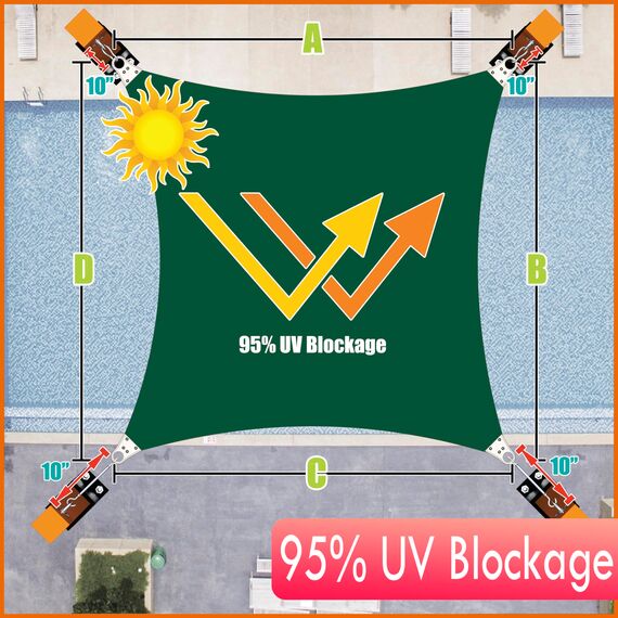 Colourtree CTAWRN Sonnensegel für Terrasse, 260 g/m², handelsüblicher Standard, strapazierfähig, Grün