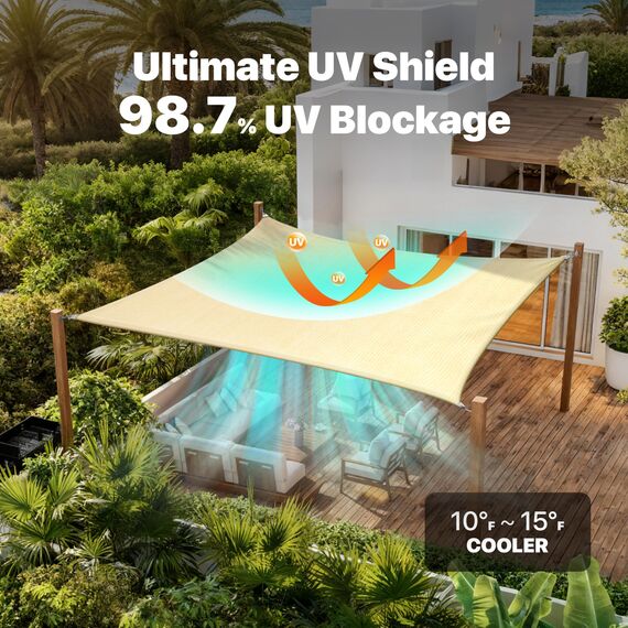 Colourtree CTAWRN Sonnensegel für Terrasse, 260 GSM, handelsüblicher Standard, strapazierfähig, Beige