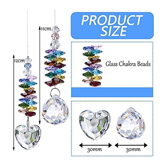 H&D HYALINE & DORA Sonnenfänger Kristall Herz Prisma Glas Chakra Perlen, Sonnenfänger Fensterdekoration, 2 Stück