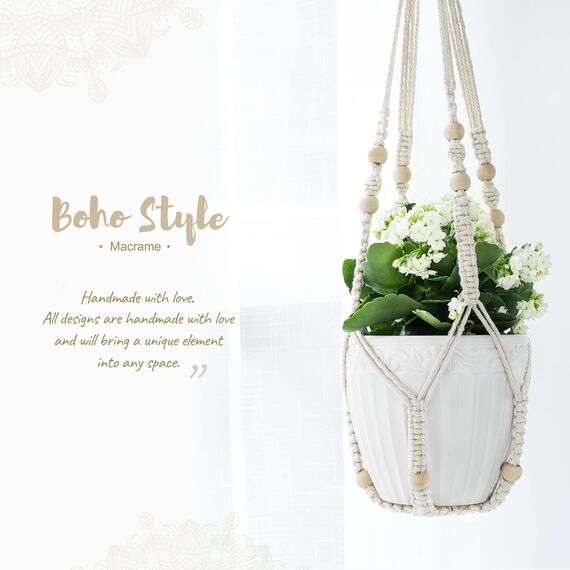 Mkouo Makramee Blumenampel Boho Deko Baumwollseil Blumentopfhalter Hängeampel Pflanzen für Innen Außen Decken Balkone Dekoration, 89cm