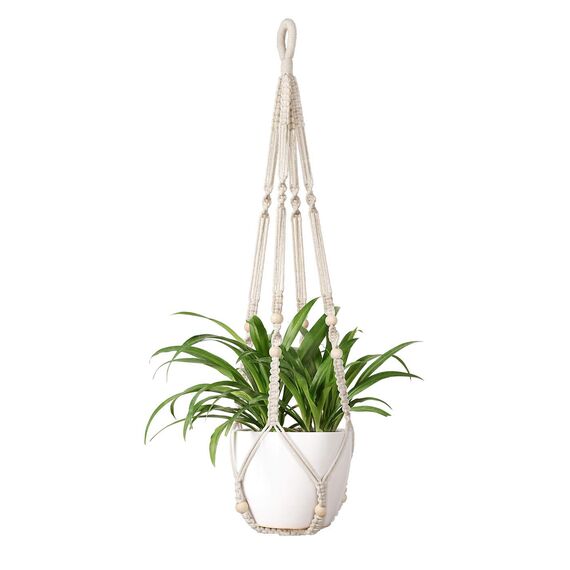 Mkouo Makramee Blumenampel Boho Deko Baumwollseil Blumentopfhalter Hängeampel Pflanzen für Innen Außen Decken Balkone Dekoration, 89cm