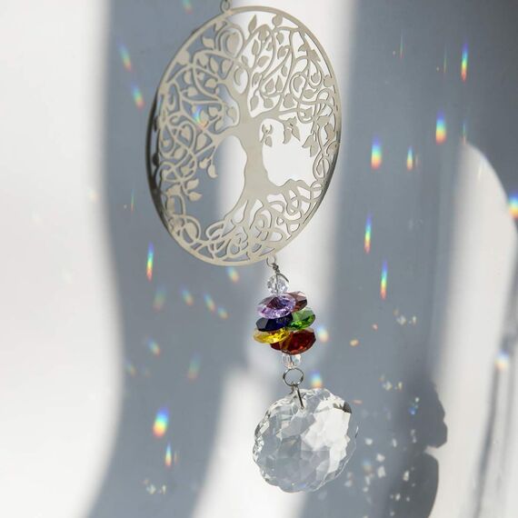 H&D HYALINE & DORA Kristall Regenbogen Sonnenfänger hängen Metall Baum des Lebens Anhänger