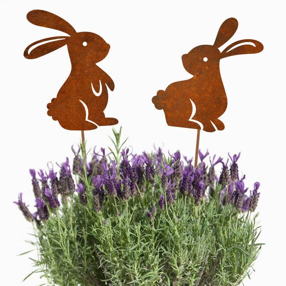 ALEMIN 2er Edelrost Oster Hase Gartenstecker Deko Rost, Osterhasen Gartendeko Rost Baumstecker