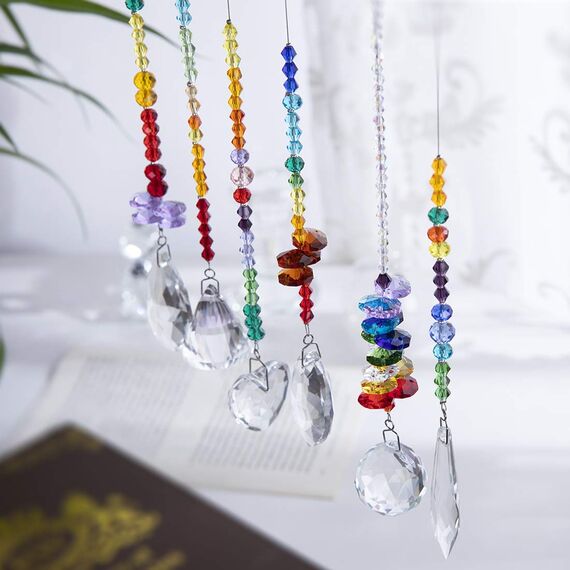 H&D HYALINE & DORA Bunte Kristall Regenbogen Sonnenfänger Hängende Chakra Glas Anhänger für Zuhause, Büro, Garten Dekoration, 6 Stück