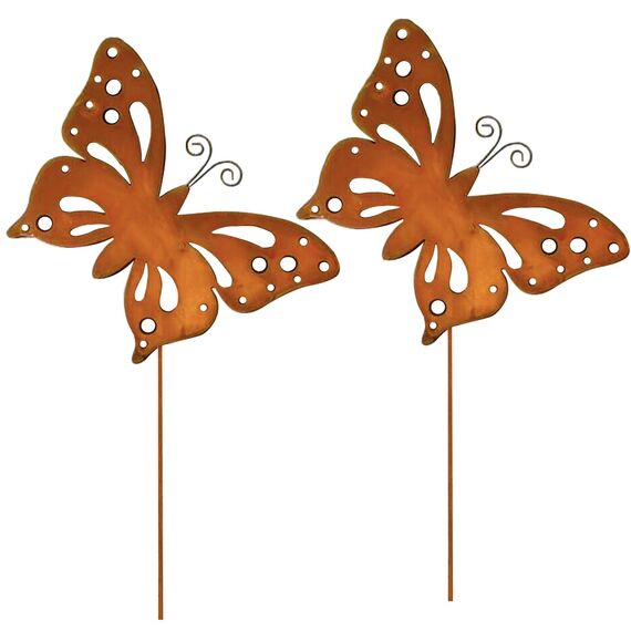 ALEMIN 2er Rost Schmetterling Gartenstecker, Metall Rostiger Schmetterling gartendeko rost für draußen, rostdeko gartendeko Deko für Garten Terrasse Balkon