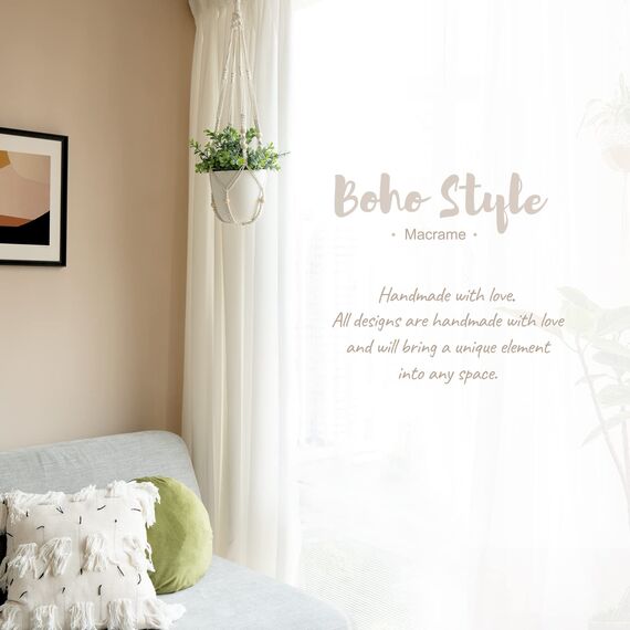 Mkouo 3er Set Makramee Blumenampel Pflanzenhänger Innen Pflanzkorb Hängender Blumentopfhalter Baumwollseil mit Perlen ohne Quasten, 58cm/73cm/89cm