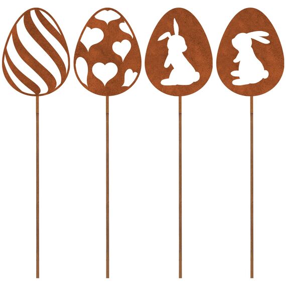 ALEMIN 4er Edelrost Oster Eier Gartenstecker Deko Rost, Ostereier Gartendeko Rost Baumstecker