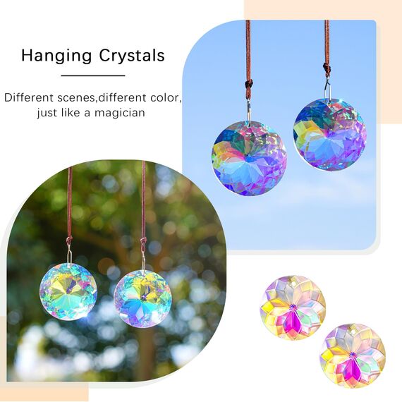 HDCRYSTALGIFTS 2 Stück 45mm Hängende Fenster Kristall Blumen Prismen Sonnenfänger, AB-farbige Kristall-Sonnenfänger hängende Ornamente Regenbogen-Macher Glas-Lichtfänger Anhänger Dekoration