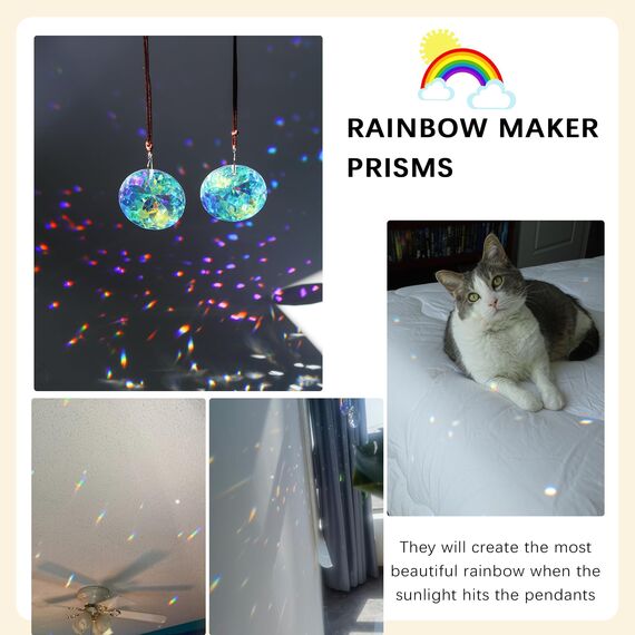 HDCRYSTALGIFTS 2 Stück 45mm Hängende Fenster Kristall Blumen Prismen Sonnenfänger, AB-farbige Kristall-Sonnenfänger hängende Ornamente Regenbogen-Macher Glas-Lichtfänger Anhänger Dekoration