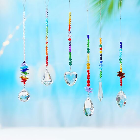 H&D HYALINE & DORA Bunte Kristall Regenbogen Sonnenfänger Hängende Chakra Glas Anhänger für Zuhause, Büro, Garten Dekoration, 6 Stück