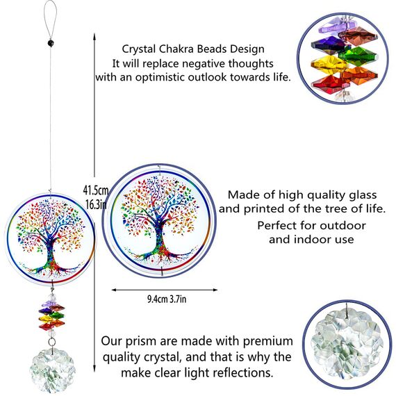 H&D HYALINE & DORA Kristall Regenbogen Sonnenfänger Glasbaum Leben Ornamente, Hängende Chakra Perlen Anhänger für Fenster