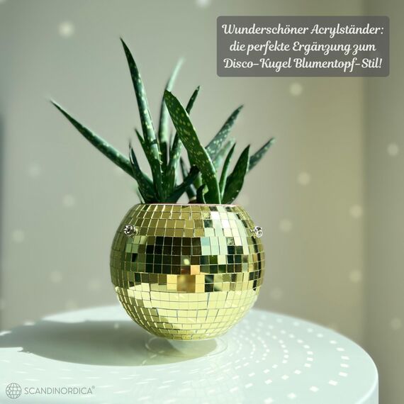 SCANDINORDICA Discokugel blumentopf - Spiegelkugel hängende blumentöpfe, diskokugel Pflanzen, discokugel deko übertopf makramee, Geschenk Freundin | Disco Kugel pflanzentopf – 15 cm Gold