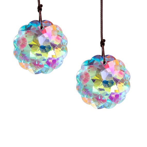 Set mit 2 Sonnenfängern aus Kristall in AB-Farbe, Stechapfel-Anhänger, Regenbogen-Feng-Shui-Hängeprisma (45 mm)