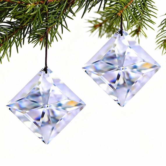 HDCRYSTALGIFTS 2 Stück 50 mm klare Kristall-Sonnenfänger-Prismen, hängende Sonnenfänger mit Glasprisma, Regenbogen-Maker für Fenster, Balkon, Küche, Garten, Weihnachtsbaum-Dekoration
