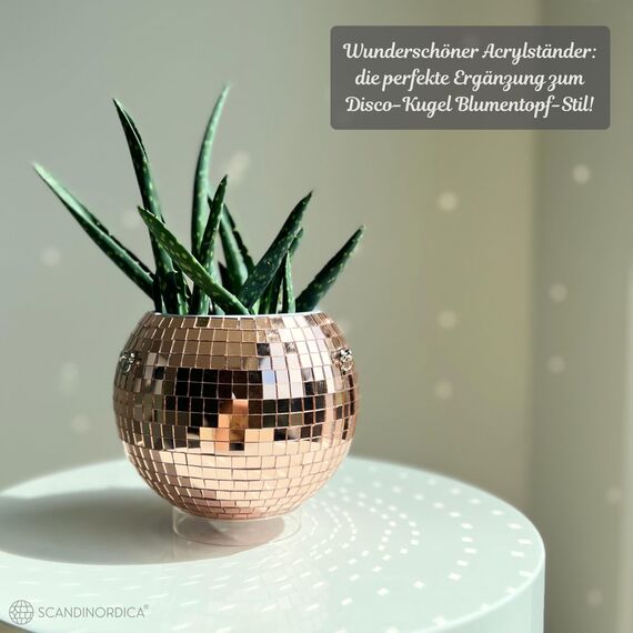 SCANDINORDICA Discokugel blumentopf - Spiegelkugel hängende blumentöpfe, diskokugel Pflanzen, discokugel deko übertopf makramee, Geschenk Freundin | Disco Kugel pflanzentopf – 15 cm Rosegold