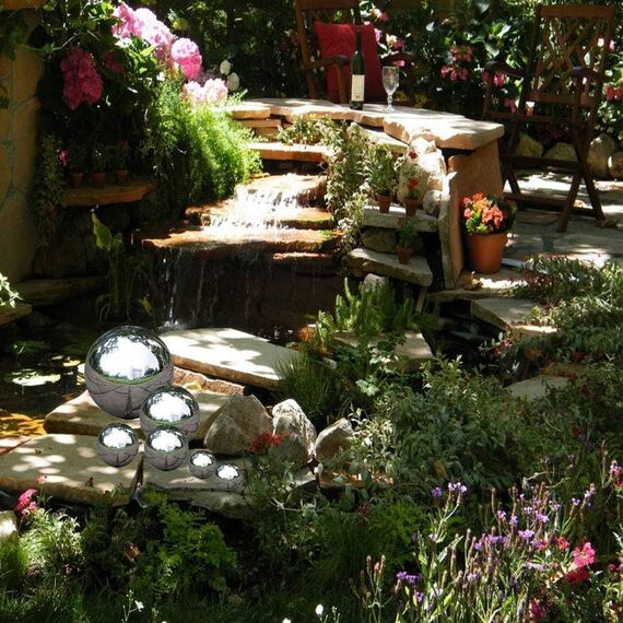 zosenda Edelstahl Gartenkugel, 6 Stück 50-150 mm Spiegelpoliert Hohlkugel Reflektierende Gazing Ball, Schwimmende Teichkugeln Nahtlose Dekokugel Spiegelkugel für Hausgarten Ornament Dekorationen