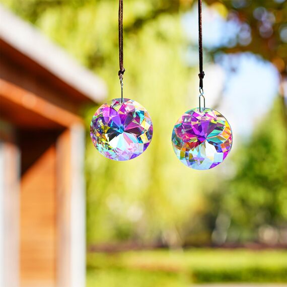 HDCRYSTALGIFTS 2 Stück 45mm Hängende Fenster Kristall Blumen Prismen Sonnenfänger, AB-farbige Kristall-Sonnenfänger hängende Ornamente Regenbogen-Macher Glas-Lichtfänger Anhänger Dekoration
