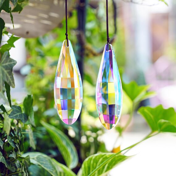 HDCRYSTALGIFTS Set mit 2 Stück, 2.120 mm bunte Glasprismen Traumfänger zum Aufhängen am Fenster, Regenbogen-Design, Glasprismen, Traumfänger für Innendekoration und