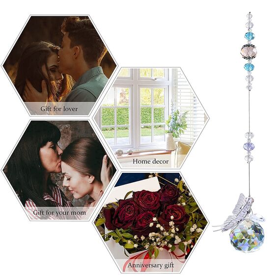 H&D HYALINE & DORA 30 mm Kristallkugel Prisma Regenbogen Maker hängender Sonnenfänger Fenster Schmetterling Dekoration Geschenk