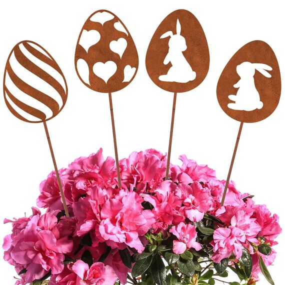 ALEMIN 4er Edelrost Oster Eier Gartenstecker Deko Rost, Ostereier Gartendeko Rost Baumstecker