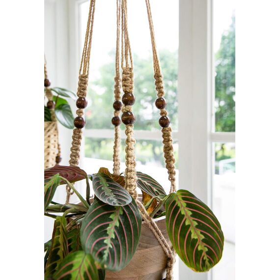 Mkouo 2er Set Makramee Blumenampel Pflanzenhänger Indoor hängenden Pflanzkorb Blumentopfhalter Jute-Seil with Beads No Tassels, 89cm