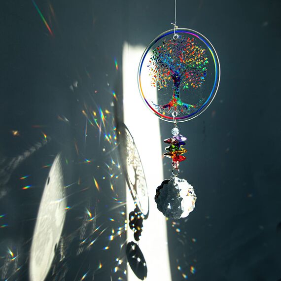 H&D HYALINE & DORA Kristall Regenbogen Sonnenfänger Glas Baum des Lebens Ornamente, hängende Chakra Perlen Anhänger für Fenster