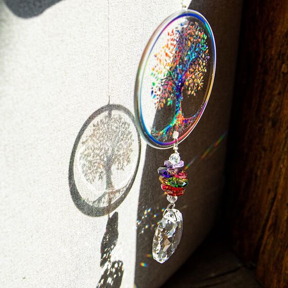 H&D HYALINE & DORA Kristall Regenbogen Sonnenfänger Glasbaum Leben Ornamente, Hängende Chakra Perlen Anhänger für Fenster