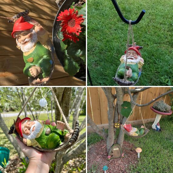 TERESA'S COLLECTIONS Gartenzwerge Gartendeko für Draußen 18cm Liegender Zwerg Gartenfigur aus Hängematte Kunstharz Wasserdicht Gartenwichtel Figur GNOME Gartendeko Geschenke für Frauen