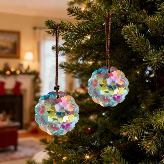 Set mit 2 Sonnenfängern aus Kristall in AB-Farbe, Stechapfel-Anhänger, Regenbogen-Feng-Shui-Hängeprisma (45 mm)