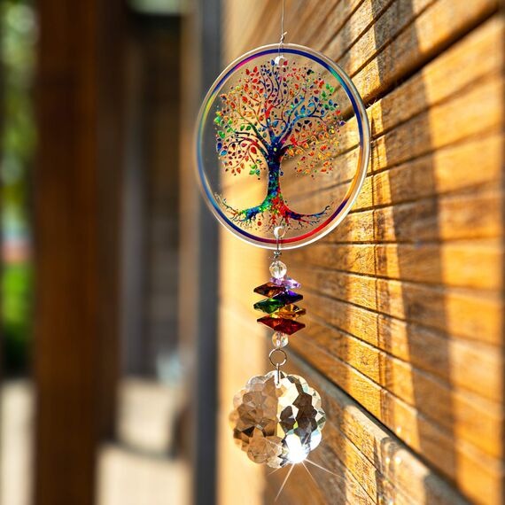 H&D HYALINE & DORA Kristall Regenbogen Sonnenfänger Glas Baum des Lebens Ornamente, hängende Chakra Perlen Anhänger für Fenster