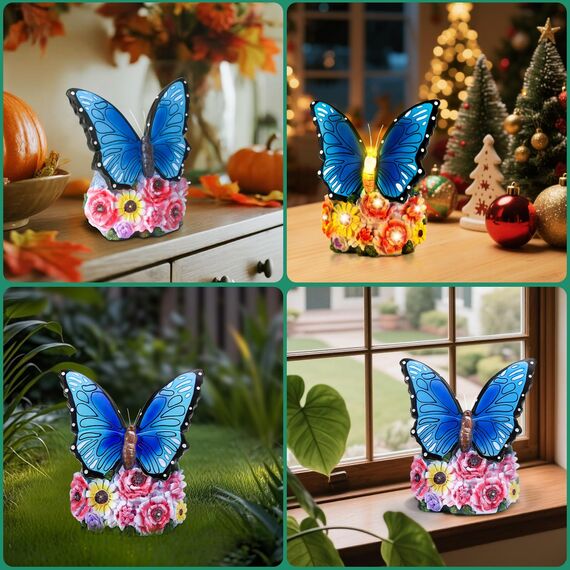 Linkax Solar Gartenfiguren Schmetterling Gartendeko für Draußen: Ostergeschenke Erwachsene, Geburtstagsgeschenk für Frauen, Mama/Oma Geschenk, Frühlingsdeko mit 7 LED Licht Home Balkon Deko