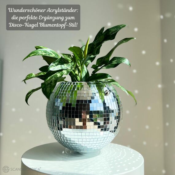 SCANDINORDICA Discokugel blumentopf - Spiegelkugel hängende blumentöpfe, diskokugel Pflanzen, discokugel deko übertopf makramee, Geschenk Freundin | Disco Kugel pflanzentopf – 25 cm Silber