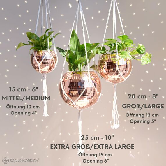 SCANDINORDICA Discokugel blumentopf - Spiegelkugel hängende blumentöpfe, diskokugel Pflanzen, discokugel deko übertopf makramee, Geschenk Freundin | Disco Kugel pflanzentopf – 15 cm Rosegold