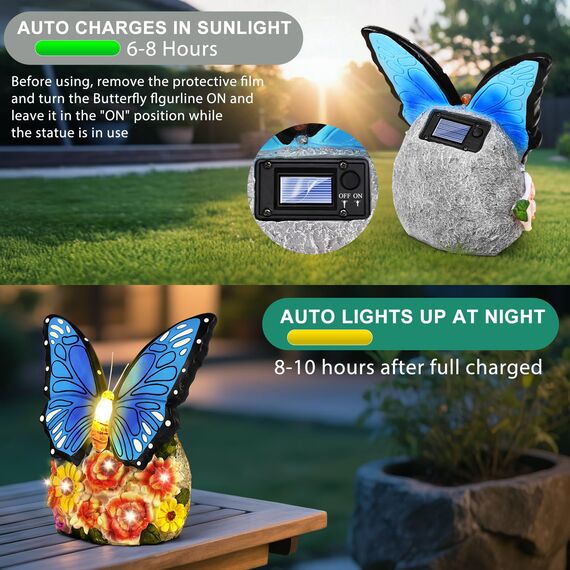 Linkax Solar Gartenfiguren Schmetterling Gartendeko für Draußen: Ostergeschenke Erwachsene, Geburtstagsgeschenk für Frauen, Mama/Oma Geschenk, Frühlingsdeko mit 7 LED Licht Home Balkon Deko