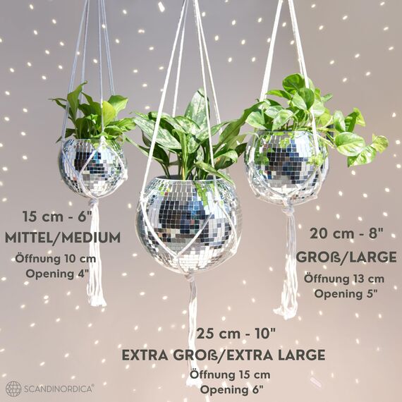 SCANDINORDICA Discokugel blumentopf - Spiegelkugel hängende blumentöpfe, diskokugel Pflanzen, discokugel deko übertopf makramee, Geschenk Freundin | Disco Kugel pflanzentopf – 20 cm Silber