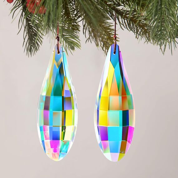HDCRYSTALGIFTS Set mit 2 Stück, 2.120 mm bunte Glasprismen Traumfänger zum Aufhängen am Fenster, Regenbogen-Design, Glasprismen, Traumfänger für Innendekoration und
