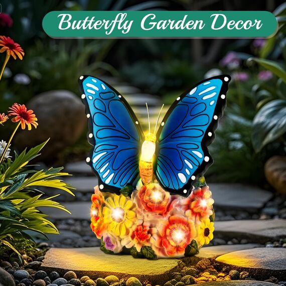 Linkax Solar Gartenfiguren Schmetterling Gartendeko für Draußen: Ostergeschenke Erwachsene, Geburtstagsgeschenk für Frauen, Mama/Oma Geschenk, Frühlingsdeko mit 7 LED Licht Home Balkon Deko