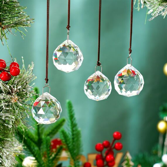 4er-Pack 40 mm klare Kristall-Prismenkugeln Sonnenfänger Regenbogen-Anhänger, hängende Kristalle Kronleuchter-Prismen für Fenster Heimdekoration