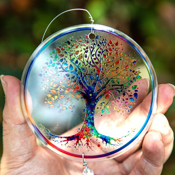 H&D HYALINE & DORA Kristall Regenbogen Sonnenfänger Glas Baum des Lebens Ornamente, hängende Chakra Perlen Anhänger für Fenster