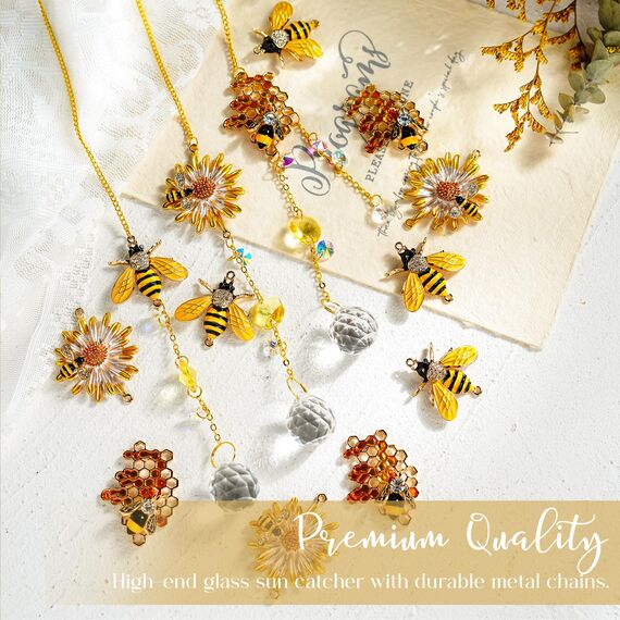 H&D HYALINE & DORA 3 Stück Sonnenfänger mit Kristallwaben, Bienen-Ornamente, Kristalle, Hummel, Wabe mit Glasprismen, Dekoration, Garten, Sonnenfänger, Fenster, hängende Geschenke für Frauen