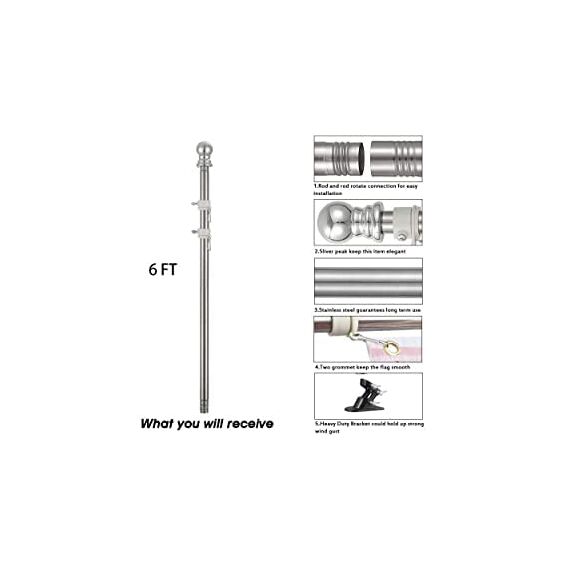 TALITARE Fahnenmast aus Aluminium Silber mit Fahnenmasthalter aus Edelstahl, Edelstahl 180 cm Fahnenstange kit mit Halterung mit Drehbaren Ringen/Schwarze Basis