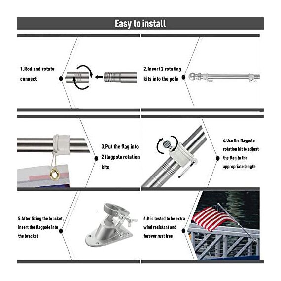 TALITARE Fahnenmast aus Aluminium Silber mit Fahnenmasthalter aus Edelstahl, Edelstahl 180 cm Fahnenstange kit mit Halterung mit Drehbaren Ringen/Silber Basis