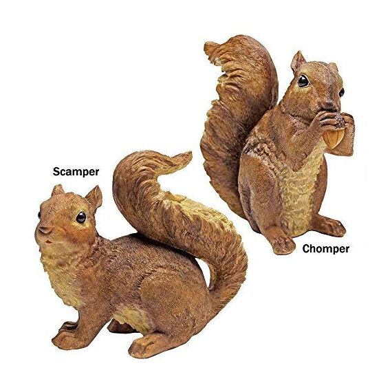 Design Toscano Woodland Eichhörnchen Chomper und Scamper Gartenstatuen, Polyresin, vollfarbe, 18 cm, 2er Set